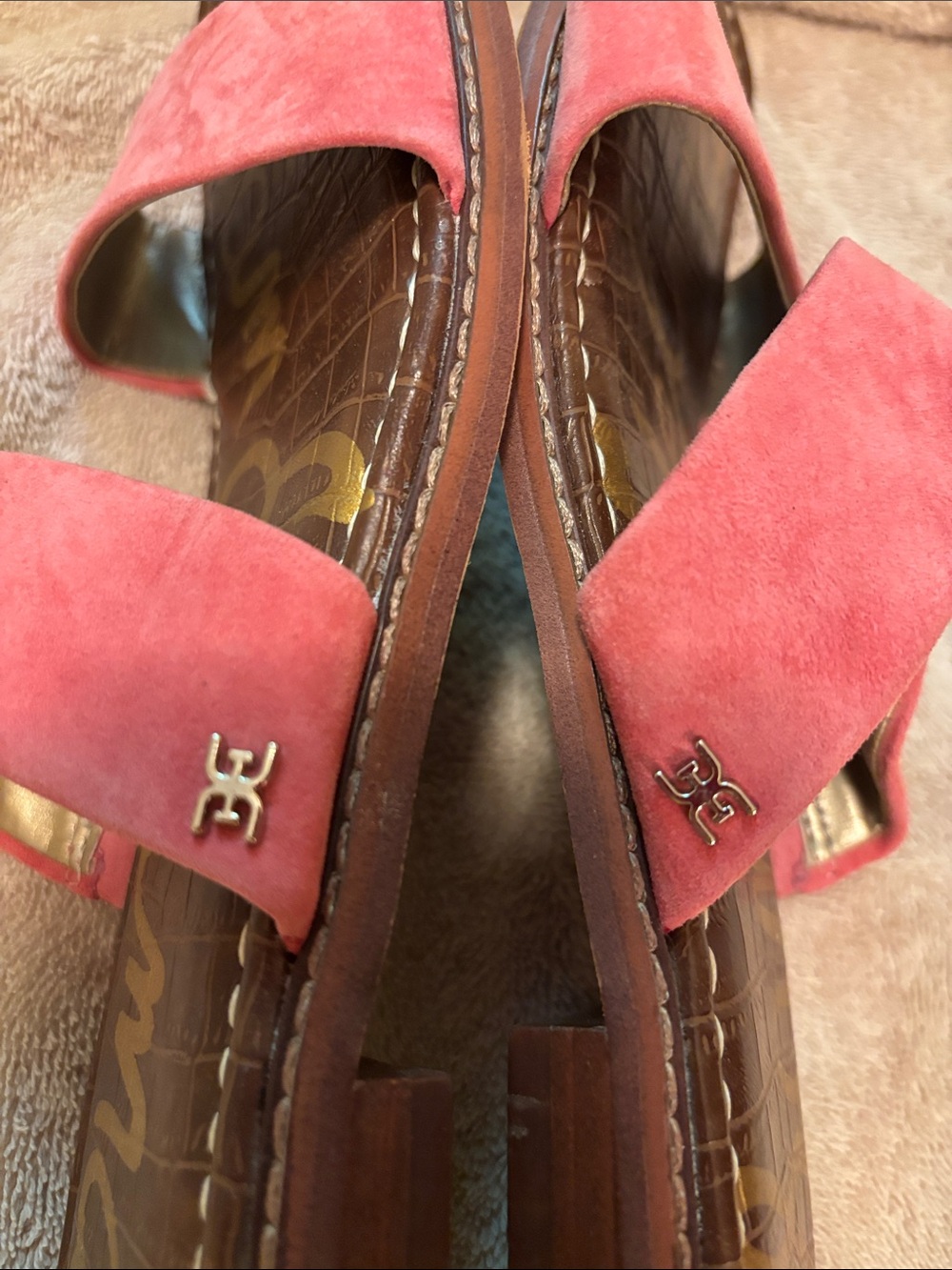 Sam Edelman Coral/Pink Suede Double-Strap Slide Sandals - size 10 - Picture 4 of 9